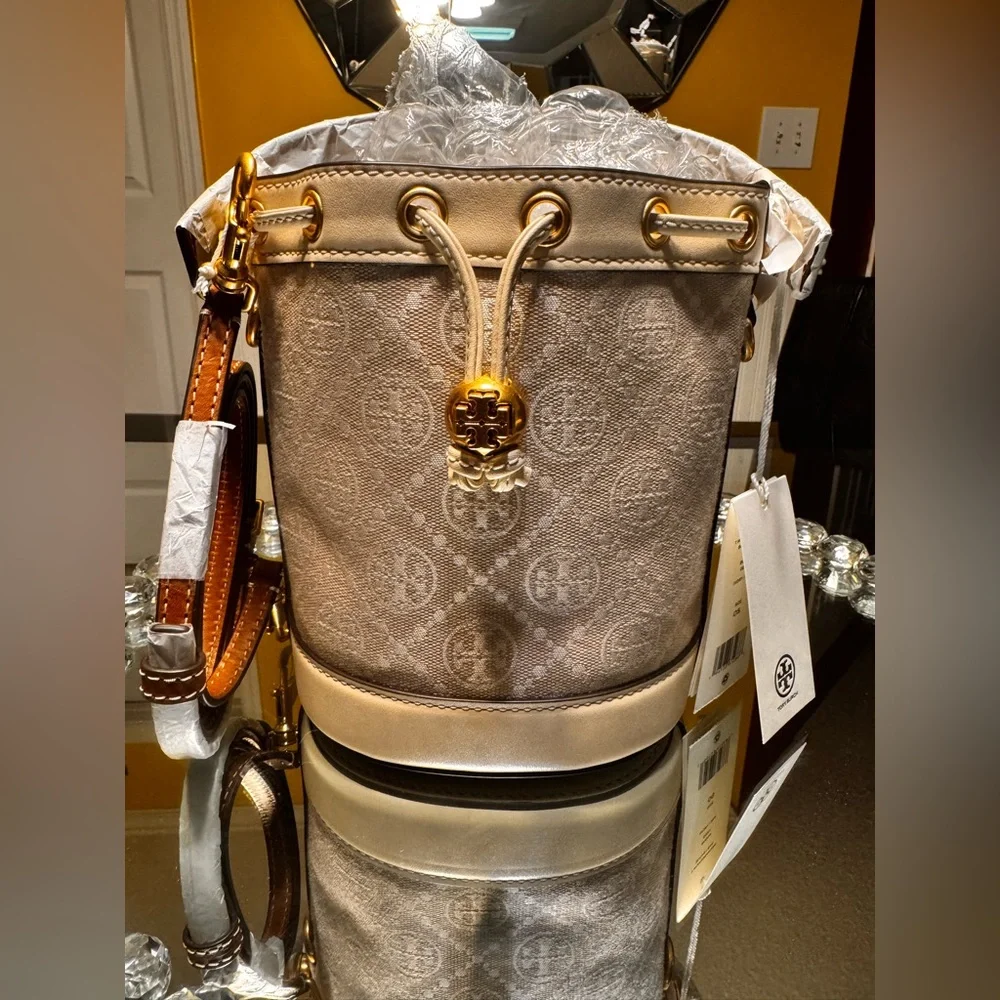 NWT Tory Burch Mini T Monogram bucket bag.